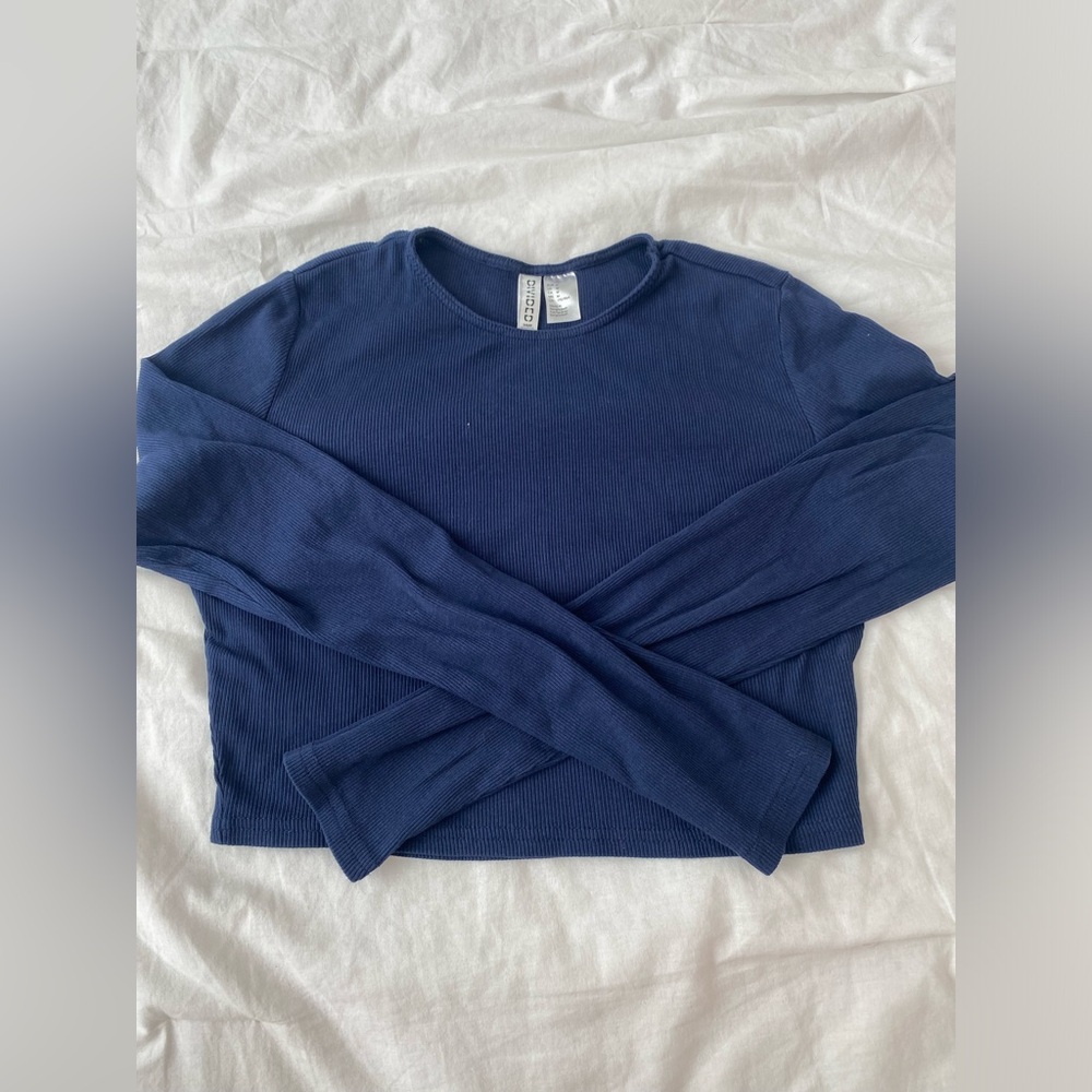Cropped navy blue rubbed long sleeve